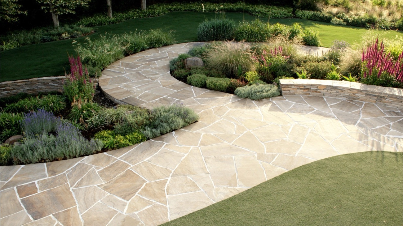 Natural stone hardscaping patio